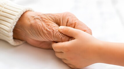 Naklejka premium Gentle connection between an elderly hand and a child's hand, symbolizing care and legacy