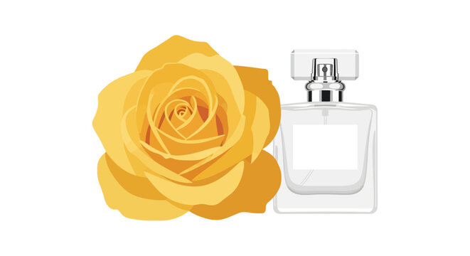 Vector illustration of a yellow rose and a glass perfume bottle