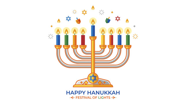 Hanukkah menorah with colorful candles 1.