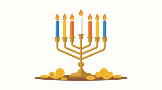 Golden Hanukkah Menorah with Candles 8.