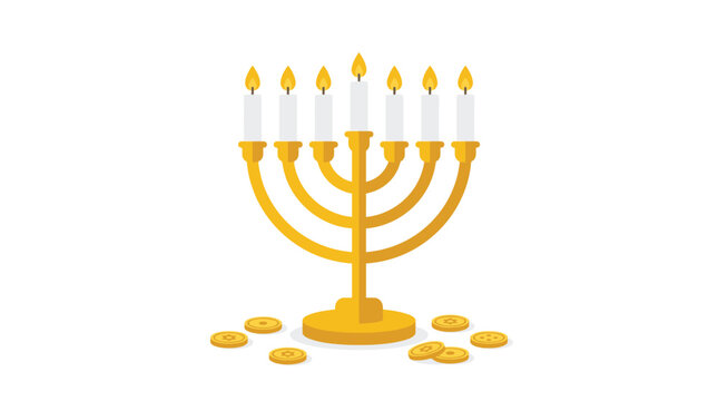 Golden Menorah with White Candles 1.