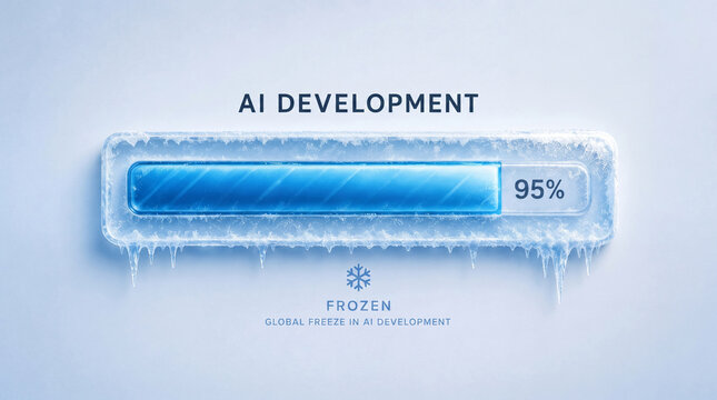 AI Development Frozen at 95 Percent Progress Bar Concept Illustrating Global AI Regulation, Safety Concerns and Technology Pause