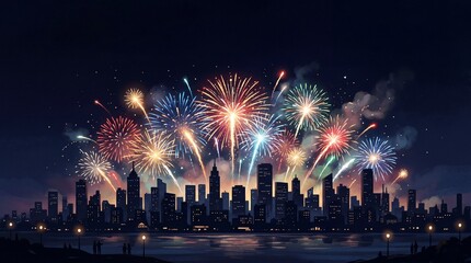 Fototapeta premium Festive fireworks over a night city