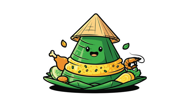 Cartoon Nasi Lemang with smiling face.