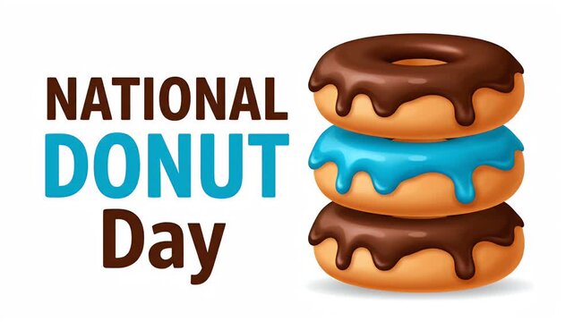National donut day concept with a stack of three glazed donuts and various sprinkles