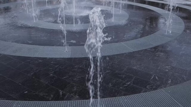 fountain jets in the evening, slow motion
