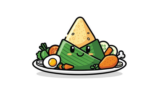 Smiling green rice food cartoon character.