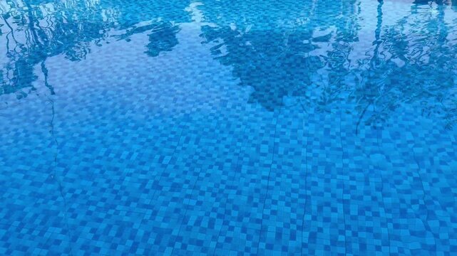 Blue water surface and tree shadows