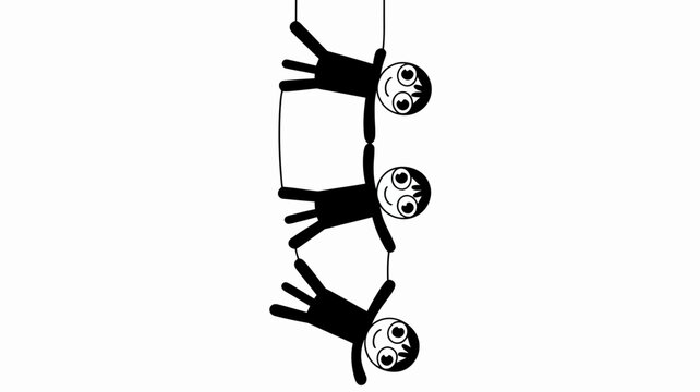 Teamwork Tower: Three stick figures linked together form a human tower, representing cooperation and collective effort in this stylized graphic.