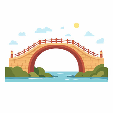 Cartoon Stone Arch Bridge Over Water