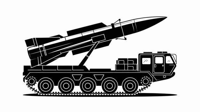 Ballistic Missile Launcher: A detailed illustration of a mobile ballistic missile launcher, featuring a powerful missile mounted on a tracked vehicle, ready for deployment.
