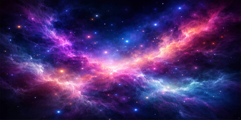 Abstract deep space background featuring a bright nebula and starry galaxy constellation in the dark cosmic night sky illustration © StockVista Creations