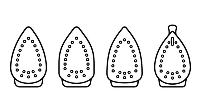 Iron soleplate outlines with varied steam vent patterns for household appliance design, ironing efficiency comparison, and creative graphic illustration projects