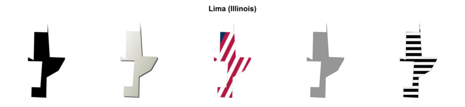 Lima (Illinois) blank outline map set