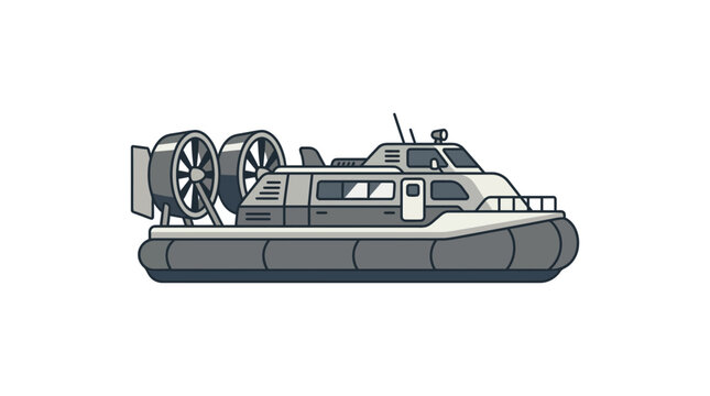 Hovercraft vehicle illustration, amphibious transport, air cushion vehicle, side view