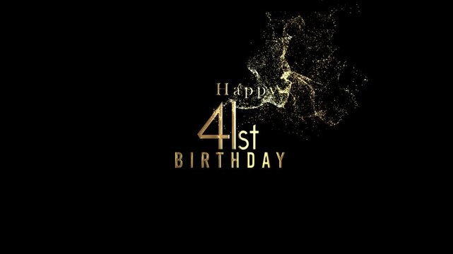 Happy 41st birthday banner with gold particles and transparent background, alpha channel