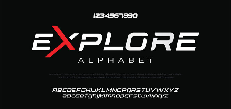 Explore, Sport Modern Italic Alphabet Font. Typography urban style fonts for technology, digital, movie logo design. vector illustration
