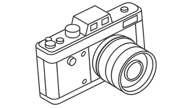 Digital camera isometric view line art graphic illustration with photography