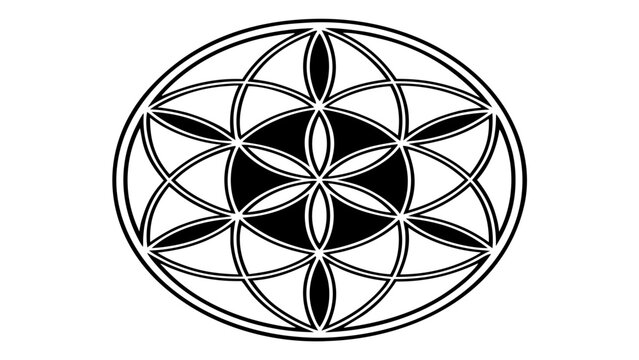 Sacred geometry seed of life circular pattern design with geometry, monochrome