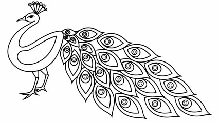 Fototapeta premium Minimalist line art peacock illustration with illustration ornamental stylized