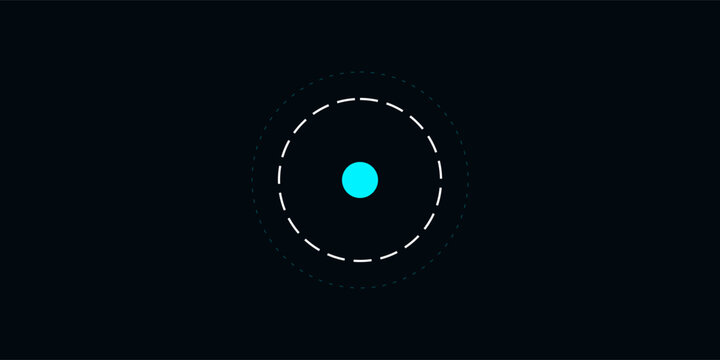 Blue circle inside dashed circles, abstract technology or science graphic.