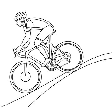 Cyclist climbing uphill line art graphic with climbing sportswear exercise
