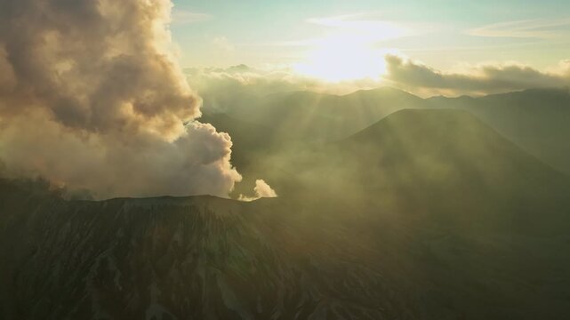 Amazing Mount Bromo volcano during sunrise or sunset sky over Mountains Penanjakan in Bromo Tengger Semeru National Park,East Java,Indonesia,Landscape background