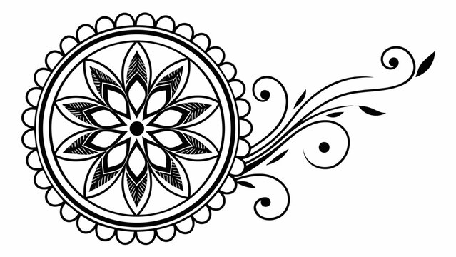 Circular mandala with floral decorative swirls and leaf accents, ornament