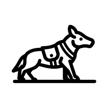 Black and white line art icon of a donkey with a saddle pack transport minimalist character