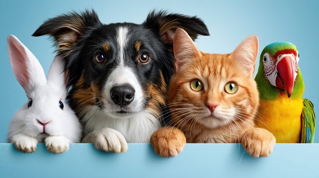 Cute pets together in a charming studio setting