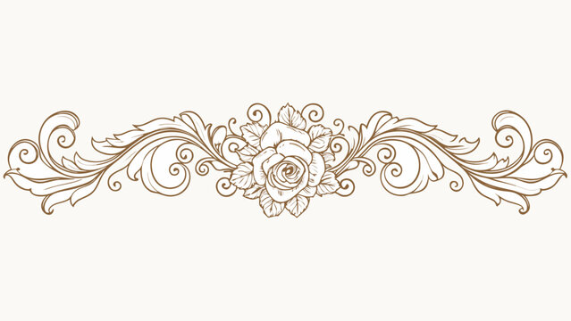 Floral ornament with roses and swirling leaves a detailed vector illustration in sepia tones acanthus arabesque art nouveau