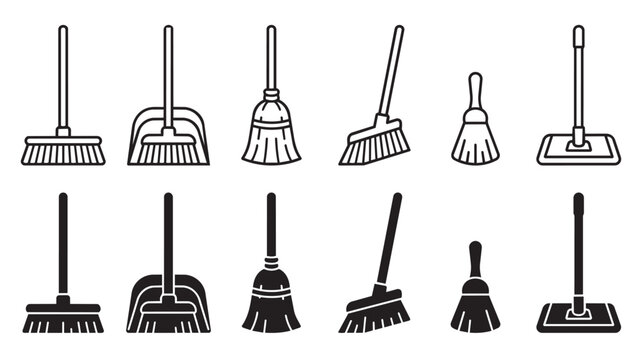 Set of broom and mop icons, cleaning tools vector illustration vector