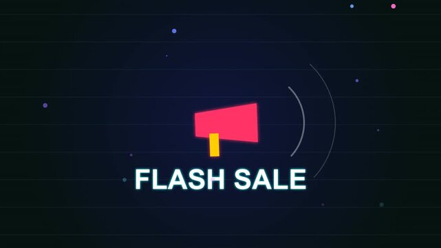 Dynamic Flash Sale Announcement with Megaphone Icon and Sound Waves on a Dark, Starry Background.