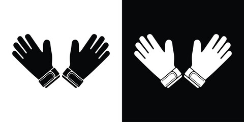 Fototapeta premium Pair of goalkeeper or athletic gloves vector icon. Clean black and white protection gear symbol for football keepers, fitness training, and winter sportswear branding.