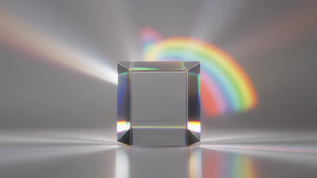 3d glass cube prism light refraction rainbow effect animation