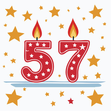 Number 57 Birthday Candles with Stars
