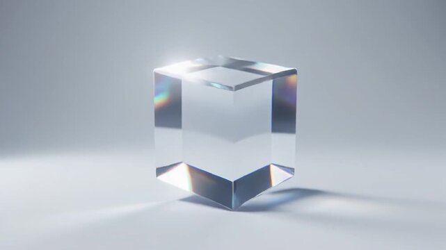 3d glass cube transformation and rotation animation loop