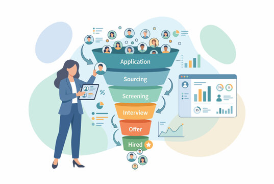 Recruitment Funnel and HR Analytics Vector Illustration