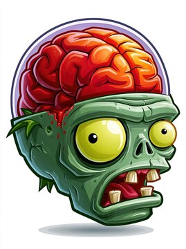 Funny cartoon zombie character with visible brain