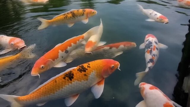 colorful koi fish swimming gracefully in clear pond water