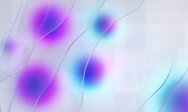 Abstract background featuring wavy lines and soft glowing blurry spheres in shades of purple and blue creating ethereal sense of modern digital depth and movement.