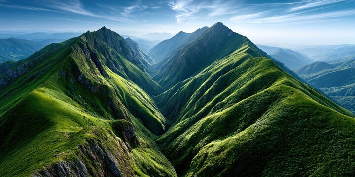 Dramatic mountain vista under brilliant sky