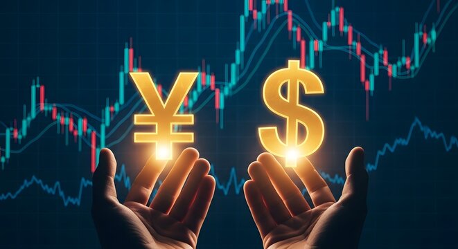 Currency exchange and trading concept with hands holding dollar and yen symbols