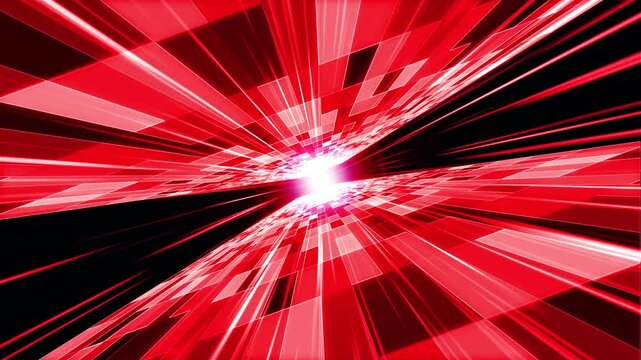A futuristic red digital tunnel with glowing code blocks rapidly moving on both sides and a bright, Sci-fi data stream blocks tunnel, concept of speed in modern digital technology, 4k seamless loop