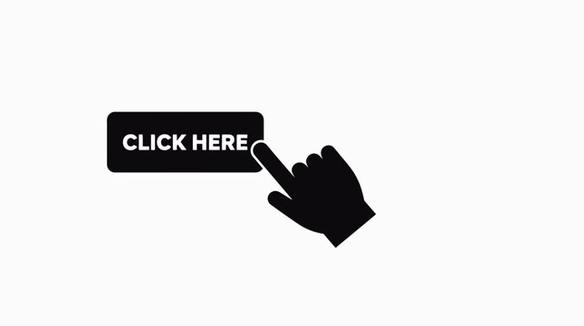 Minimalist black click here button with finger pointer cursor, interface