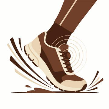 Vector illustration of a running shoe with a smart fitness tracker sensor stepping on the ground.