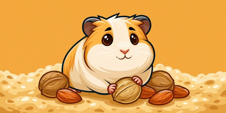 Adorable guinea pig enjoys a tasty nut snack