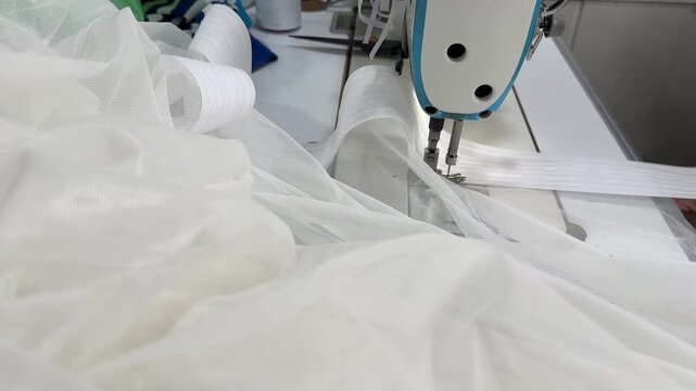 close up of a sewing machine work process 