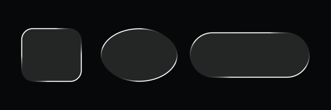 3d liquid glass effect rectangular frames set, Silver glow rectangles buttons boxes for ui ux web design,Glassmorphism components for web or app. Futuristic Liquid Glass Interface Buttons and Light