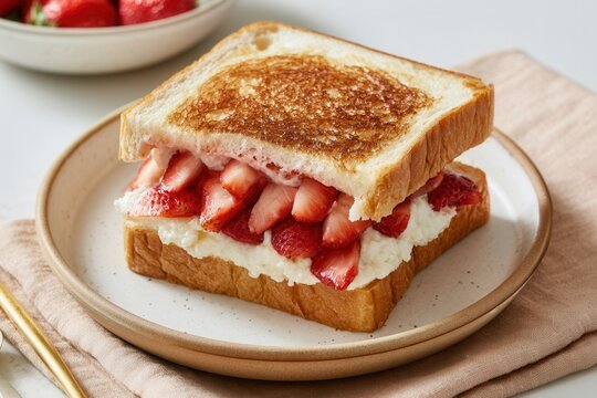 A delicious homemade sando with strawberries.